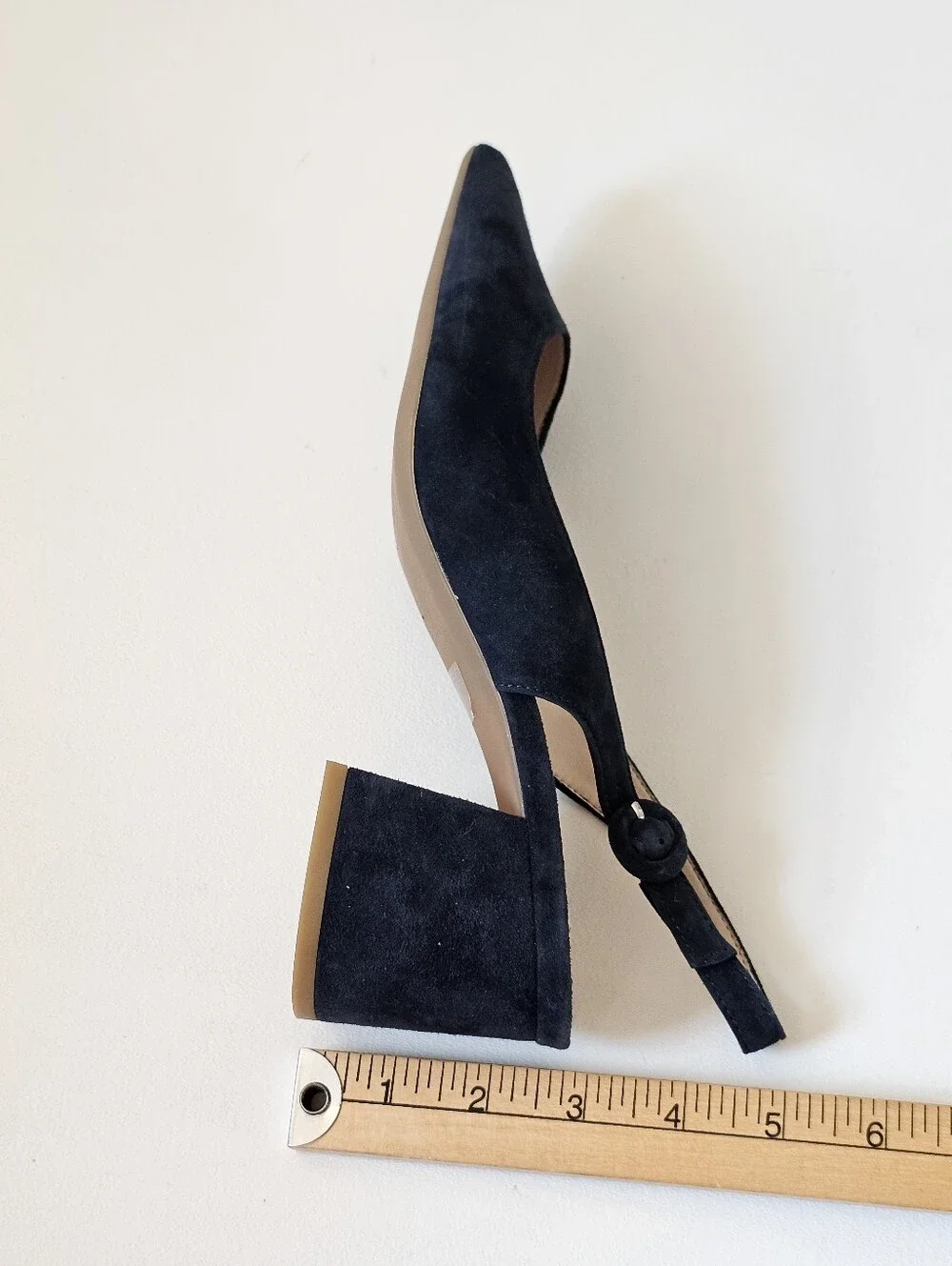 Pelle Moda Lake Navy Suede Slingback Block Heel Pointed Toe Pumps Women's 10M